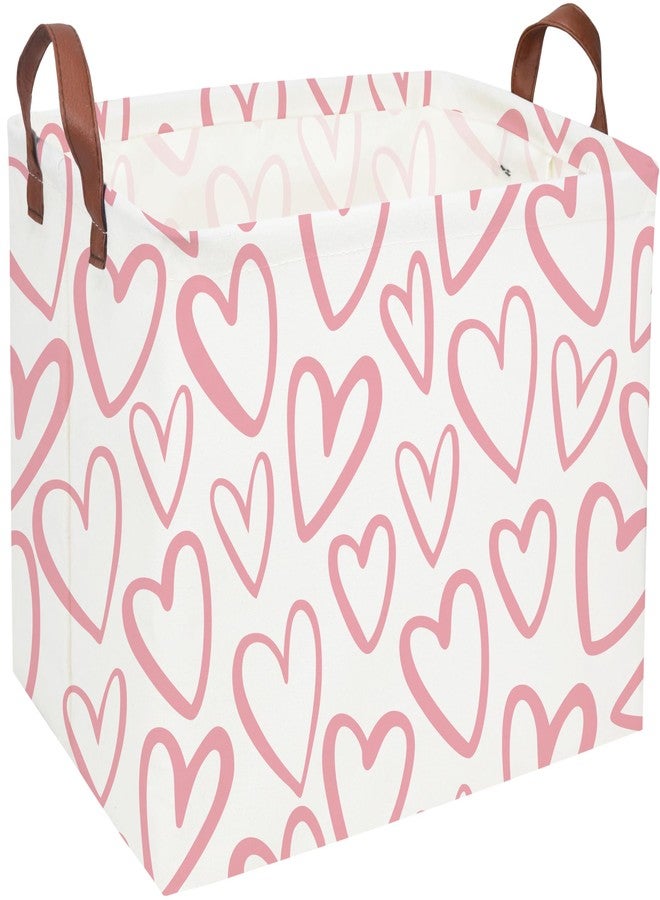 Essme Rectangular Pink Baskets Girls Storage Box,Cute Heart Storage Bins Organizer with Handles for Girls Room Decor,Easter Basket,Shelf Basket,Toy Organizer(Pink Love) - Image 1